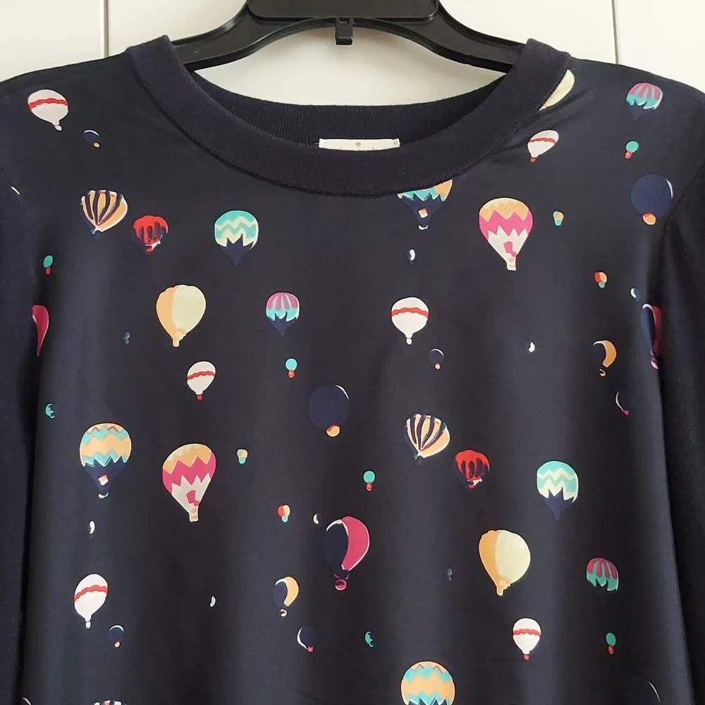 Kate Spade Head in the Clouds Hot Air Balloon Sweater Size Large Blue Multicolor - Picture 2 of 16